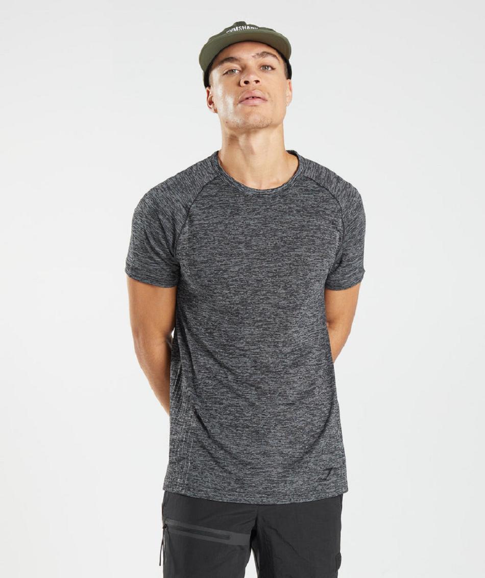 T Shirts Gymshark Retake Seamless Hombre Negras Blancas | CO 3327YXF